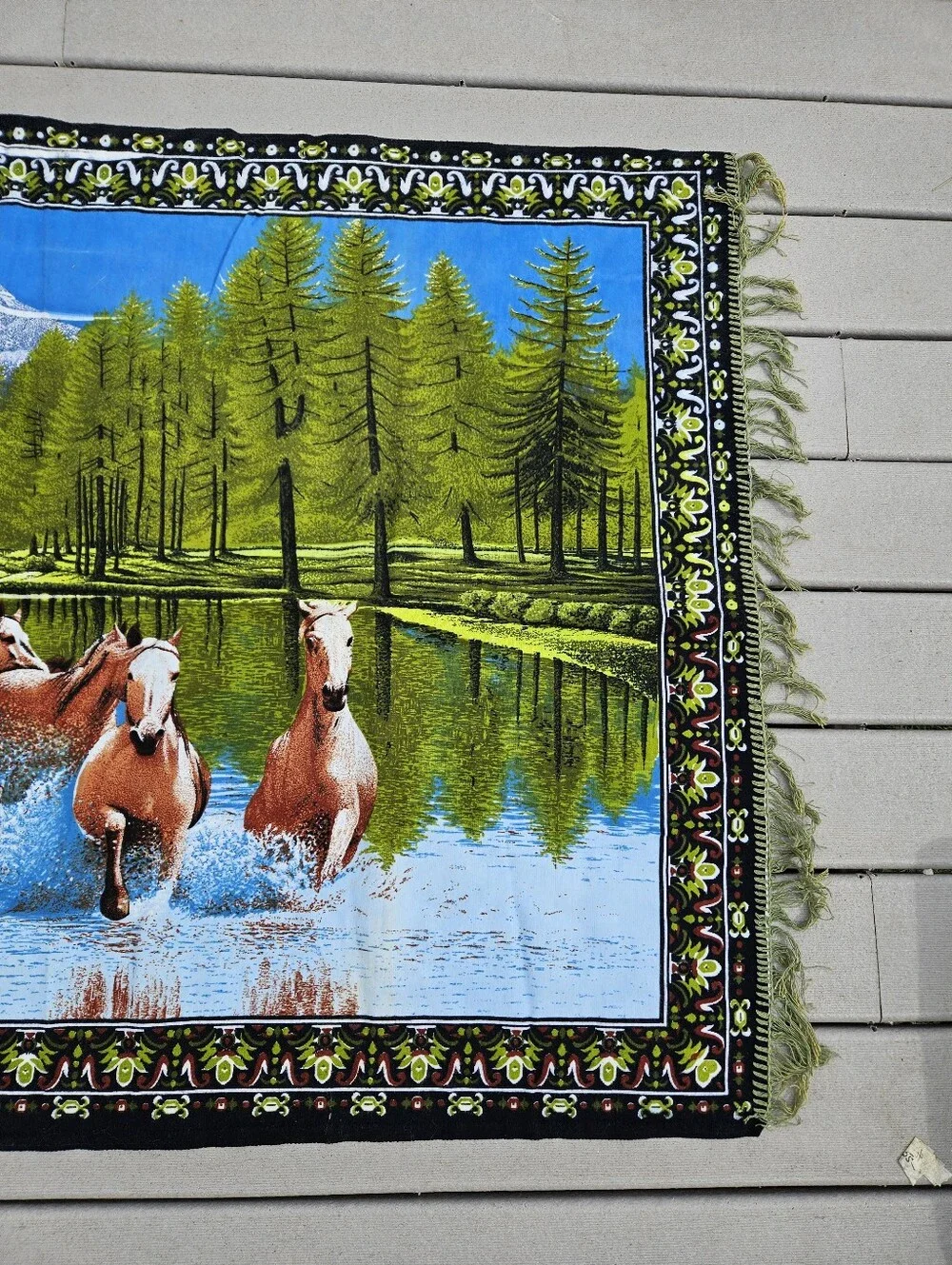 Wild Horses Nature Landscape Tapestry 38x58 Western Cabin Decor Fringe Rug